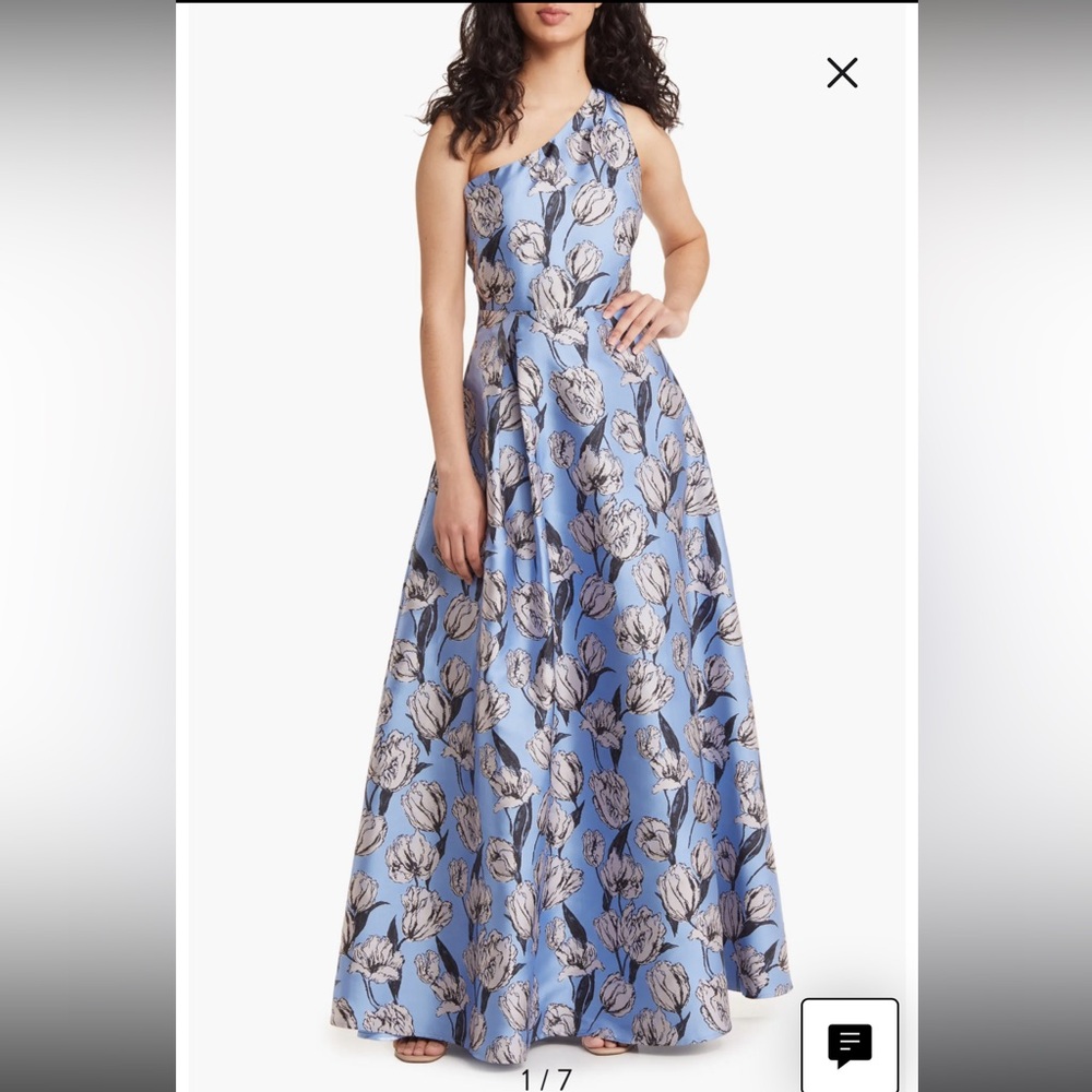 Lulus Floral Jacquard One-Shoulder A-Line Gown